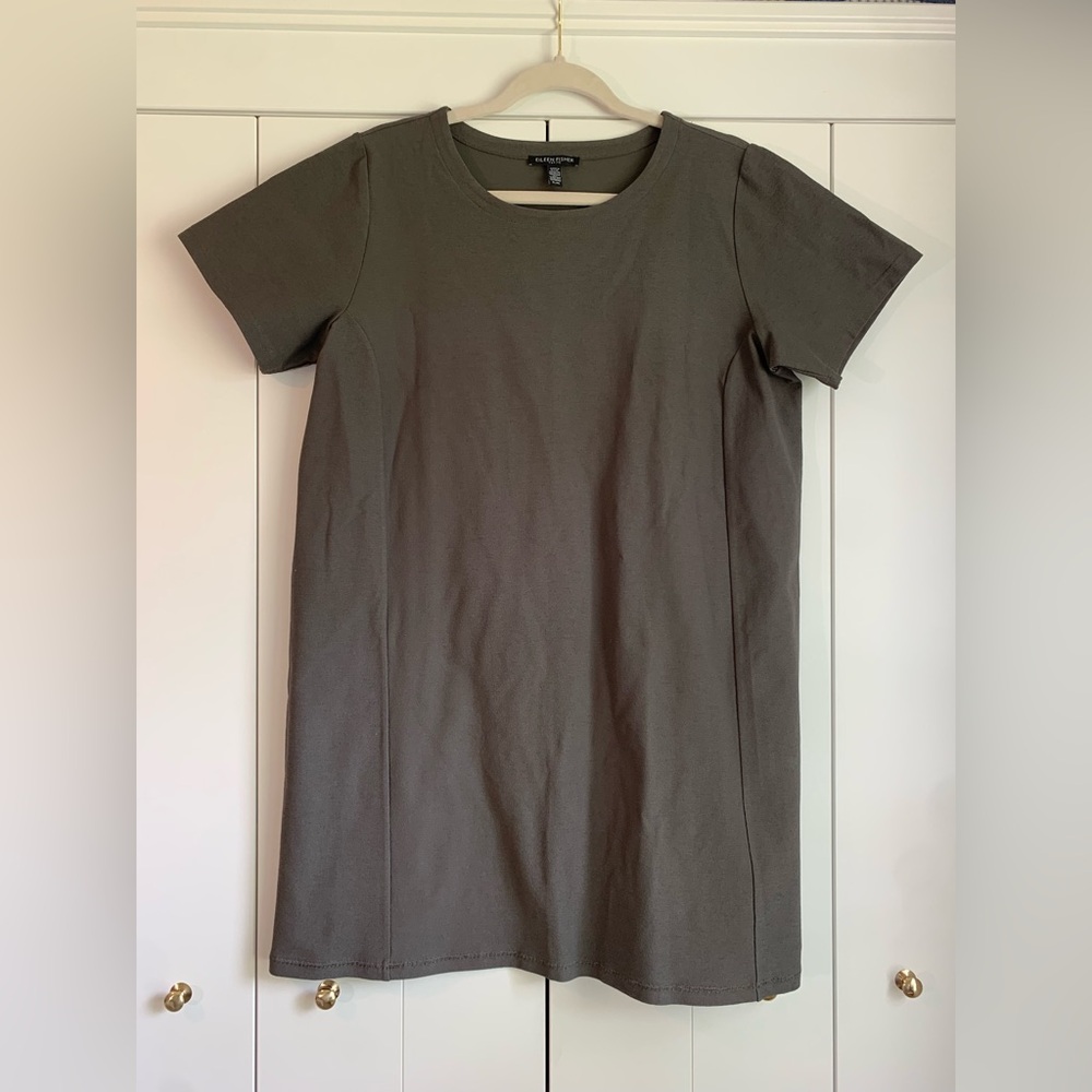 Eileen Fisher Boxy Short Sleeve Viscose Dress Grey Size‎ Large Petite